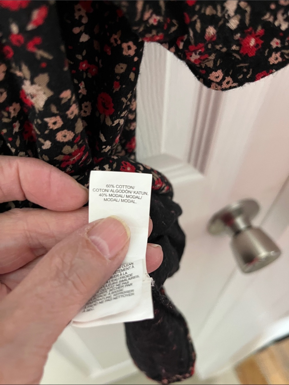 Lucky Brand Black V-Neck Tunic with Red, Pink, and Cream Floral Print - Picture 6 of 9